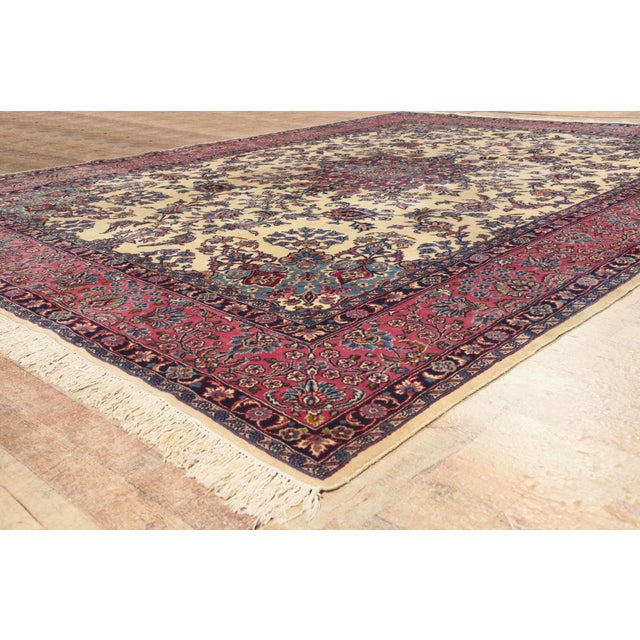 Ivory Antique Persian Kerman Rug, 10'01 X 13'08 For Sale - Image 8 of 9