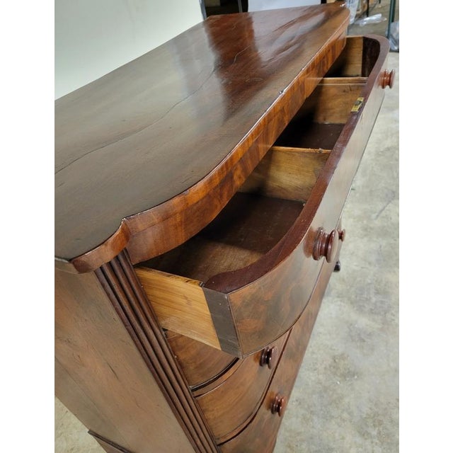 Circa 1830 American Empire Figured Mahogany Bow-Front 4-Drawer Chest For Sale - Image 12 of 13