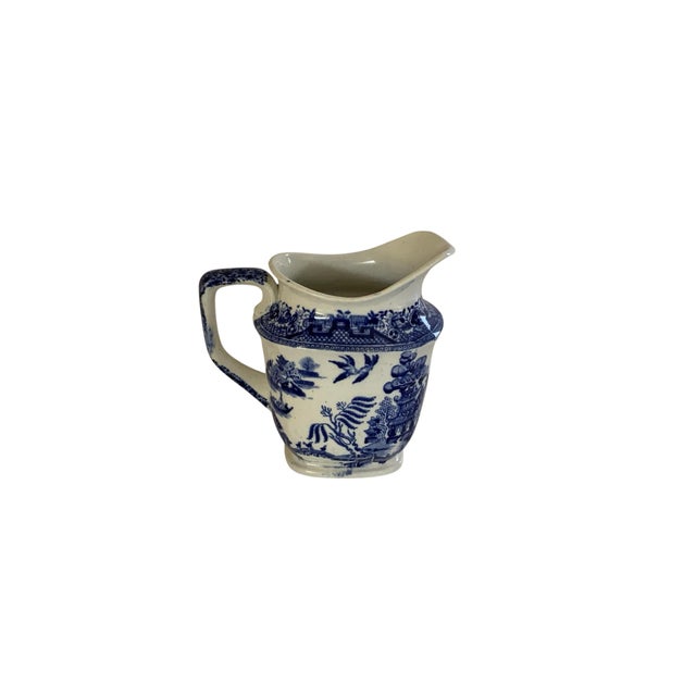 Antique E.B. &amp; J.E.L. Blue Willow Milk Jug Pitcher, Leighton Pottery Staffordshire Made in England c. 1890s-1910s...