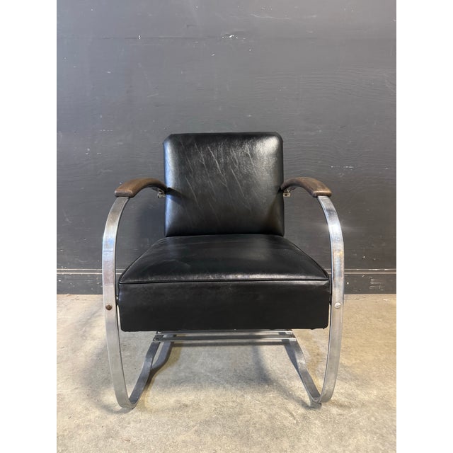 Art Deco 1930s Art Deco Leather Springer Rocking Chair by Wolfgang Hoffmann(attr) For Sale - Image 3 of 11