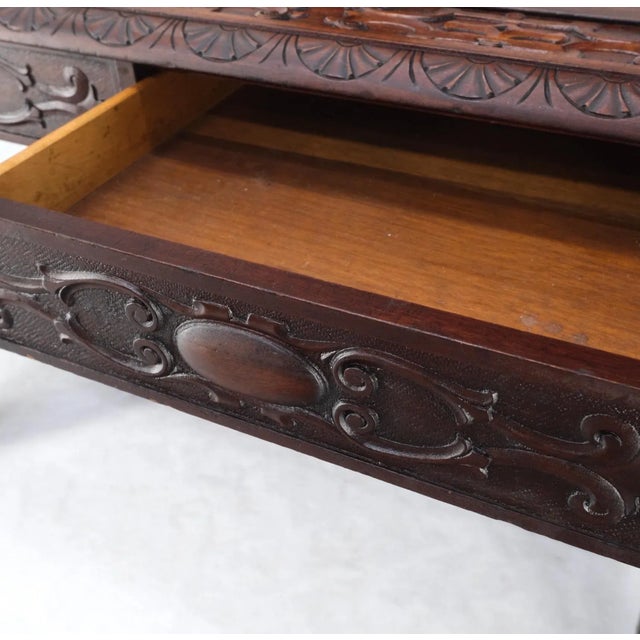 Jacobean Finely Carved Massive Solid Mahogany Partners Desk