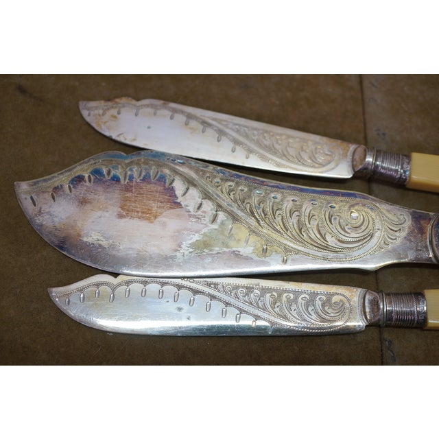 Antique Victorian Silverplate Celluloid Fork Knife Fish Serving Set With Box - 27 pcs For Sale - Image 9 of 18