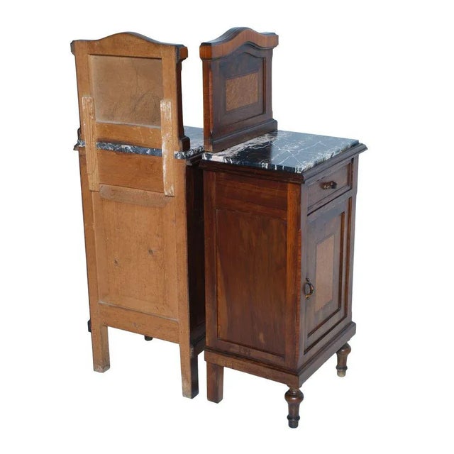 Wood Antique Italian Marble Top Nightstands and Chest of Drawers Set, Set of 3 For Sale - Image 7 of 8