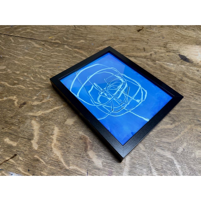 2020s Small Framed Blue and Cream Acrylic Abstract Painting For Sale - Image 5 of 7