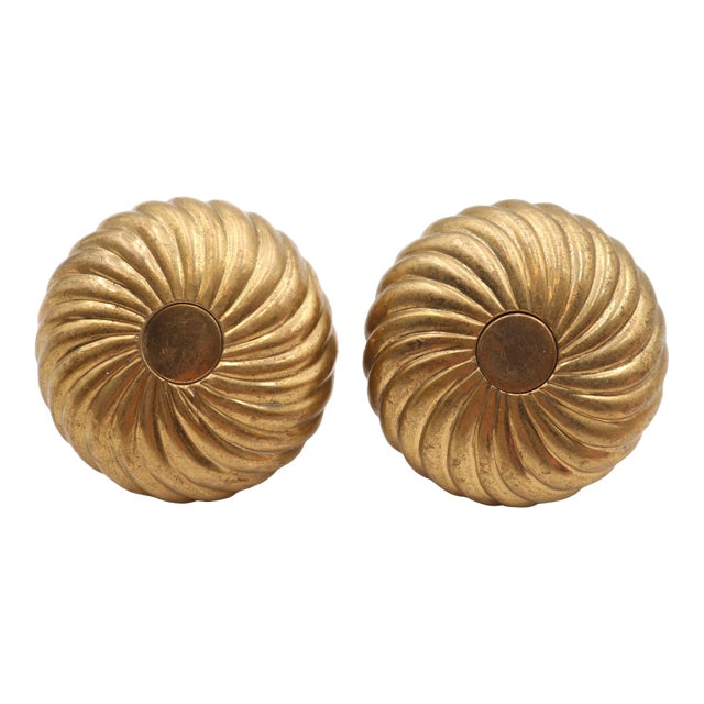 Mid 20th Century Pair of Reclaimed Spiral Ball Polished Brass Sink Faucet Knobs For Sale