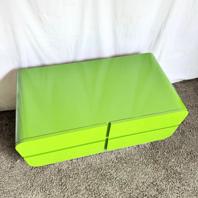 Postmodern 1980s Postmodern Lime Green Lacquer Laminate Waterfall Dresser For Sale - Image 3 of 6
