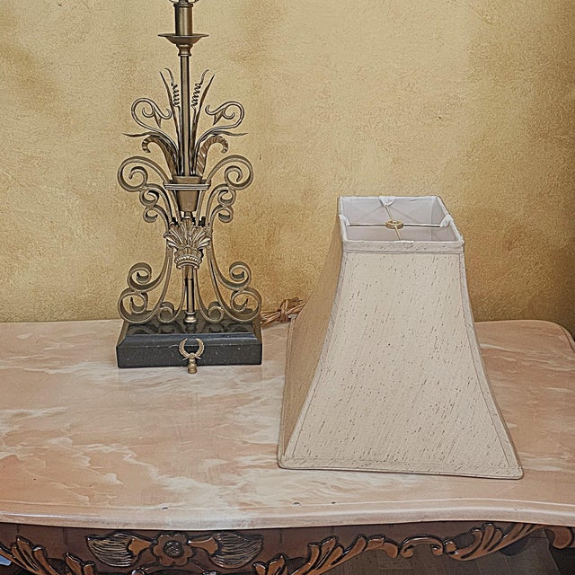 Vintage Maitland-Smith Neoclassical Brass Scrollwork Table Lamp For Sale - Image 17 of 18