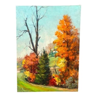 1960s Painting – Autumn Landscape Oil on Canvas Signed Niki A. Karagyllakis For Sale