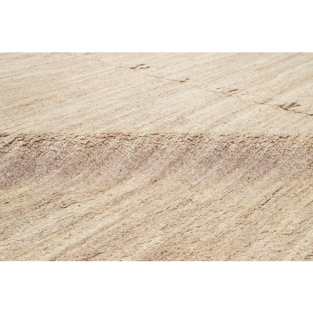 Organic Modern Moroccan Wool Rug in a Solid Light Brown Design For Sale - Image 9 of 11