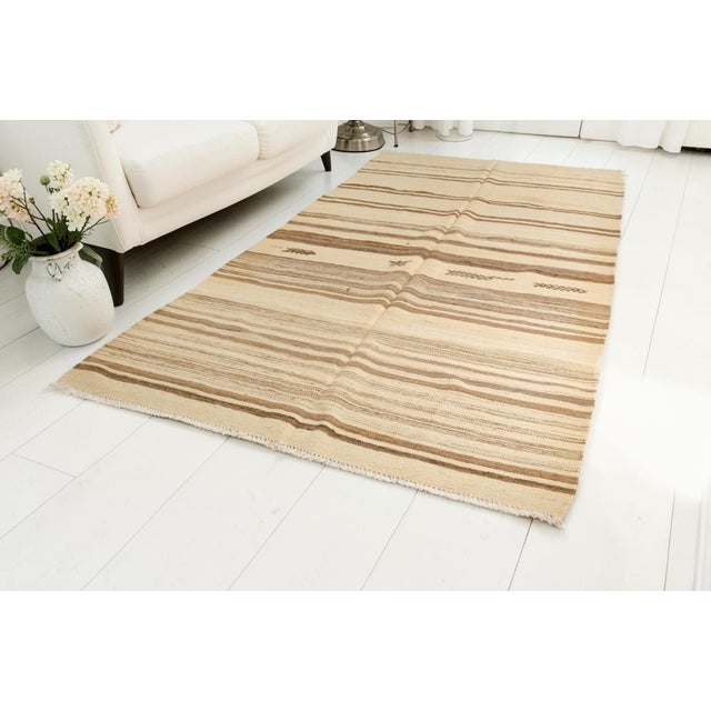 Textile Vintage Neutral Striped Kilim For Sale - Image 7 of 10
