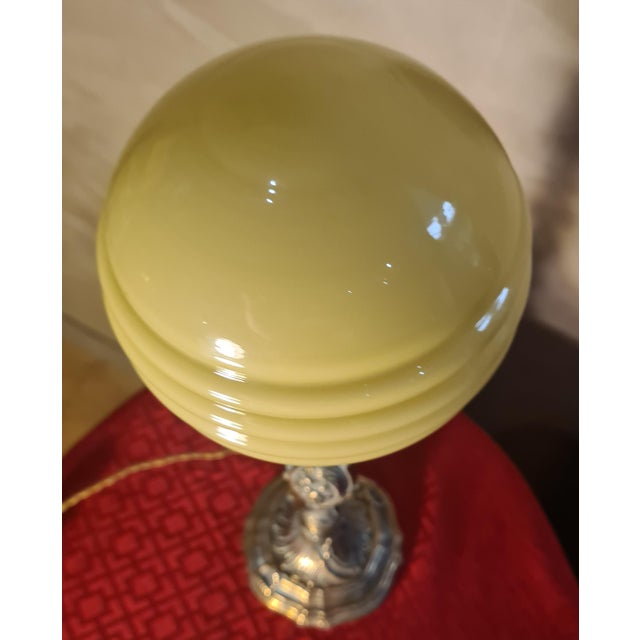 Rococo Bronze Lamp with Yellow-Green Opaline Glass Shade, 1900, in Flawless conditions. Designed 1890 to 1919 European...