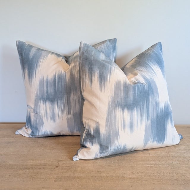 Not Yet Made - Made To Order Pierre Frey Le Grandiere in Dauphin Blue Flamed Ikat 22" Pillows - a Pair For Sale - Image 5 of 5