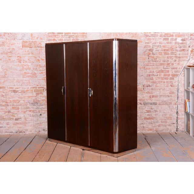 Brown Bauhaus Wardrobe in Chrome, Steel, and Oak from Vichr a Spol, Czech, 1930s For Sale - Image 8 of 18