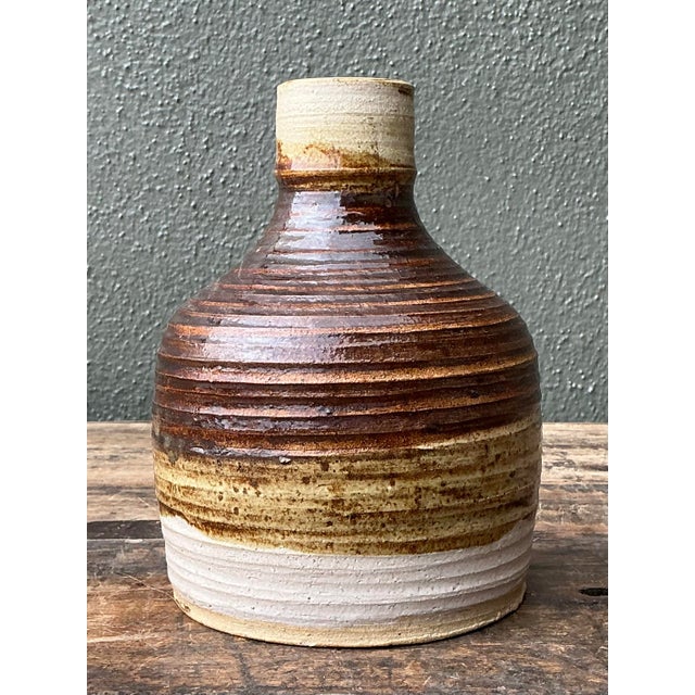 Mid-Century Modern Vintage Original Striped Studio Pottery Vase For Sale - Image 3 of 12