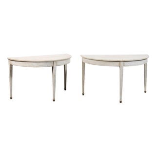 19th Century Pair of White Painted Demi-Lunes With Brass Feet, From France For Sale