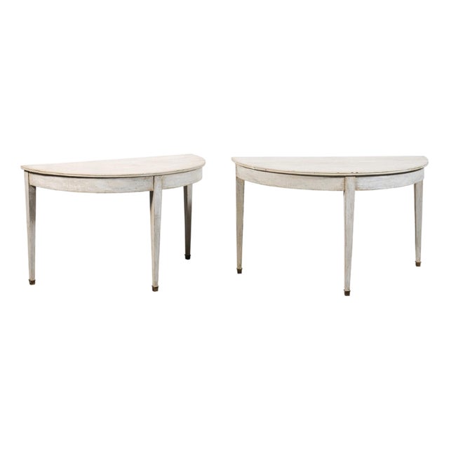 19th Century Pair of White Painted Demi-Lunes With Brass Feet, From France For Sale