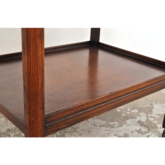 Wood Antique Serving Trolley with Drawer in Oak, 1920s For Sale - Image 7 of 13