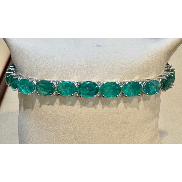 22 Carat Natural Emerald Cocktail Tennis Bracelet 14 Karat White Gold 7" For Sale - Image 18 of 18