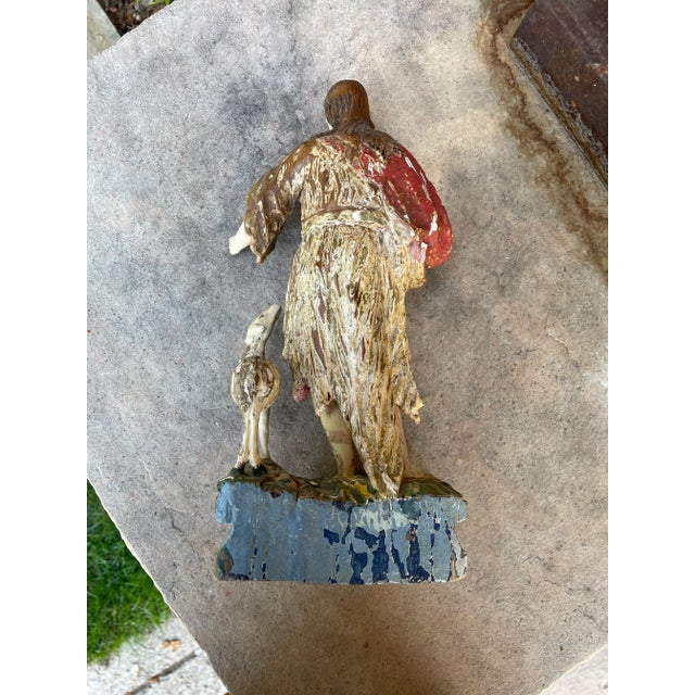 Mid 19th Century 19th C. Polychrome Statue of John the Baptist With a Lamb For Sale - Image 5 of 8