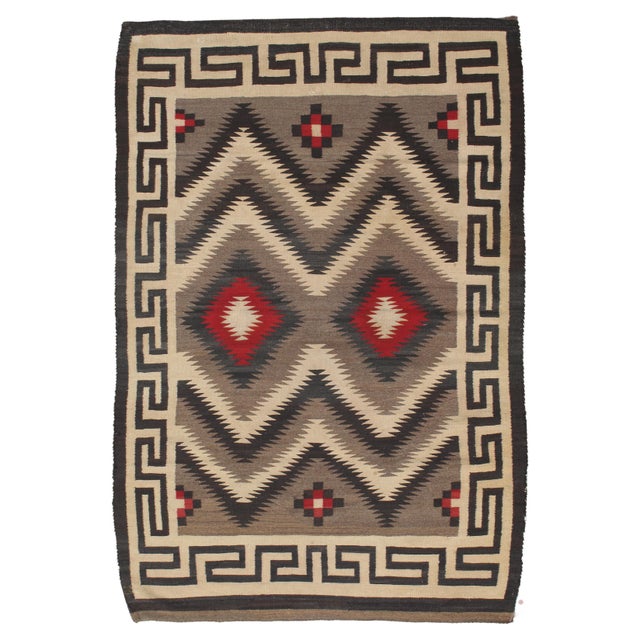 Vintage Navajo Carpet, Oriental Rug, Handmade Wool Rug, Red, Black, Ivory, Bold For Sale - Image 17 of 17