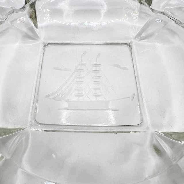 Lalique Vintage Square Glass Sailing Motif Etched Cigar Ashtray For Sale - Image 4 of 4