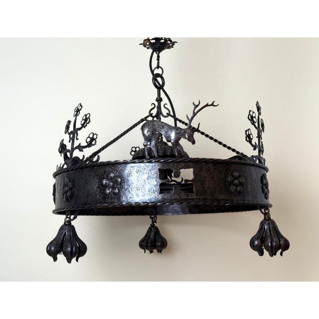 Hand-Forged Animal Motif Iron Chandelier, 1920 For Sale - Image 9 of 18