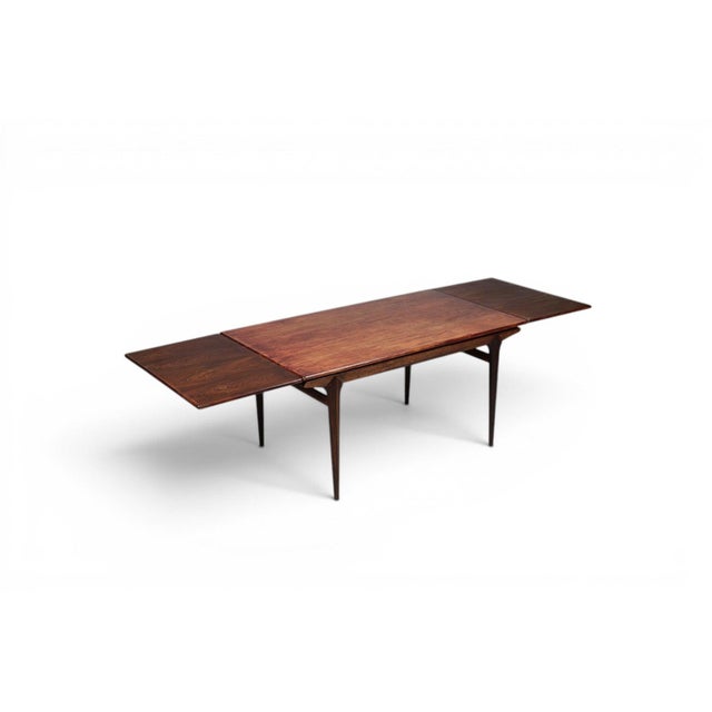 Johannes Andersen 1950s Attributed to Johannes Andersen Jet Age Draw Leaf Dining Table in Rosewood For Sale - Image 4 of 8