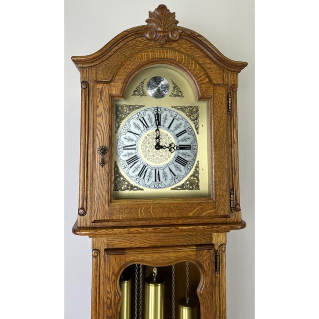 Vintage Grandfather Clock in Oak For Sale - Image 3 of 13