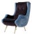 High-Back Lounge Chair in Blue and Mauve Velvet, 1950s For Sale