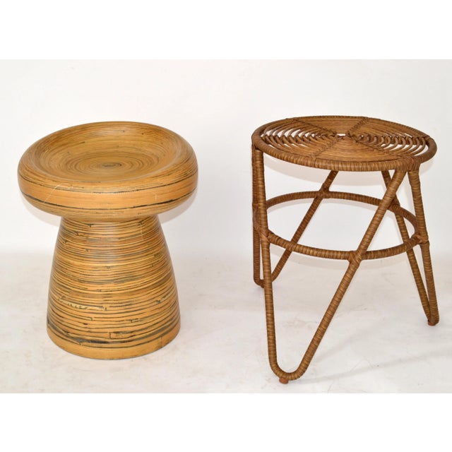 Vintage Bohemian Blonde Pressed Bamboo Mushroom Shaped Stool Mid-Century Modern For Sale In Miami - Image 6 of 13