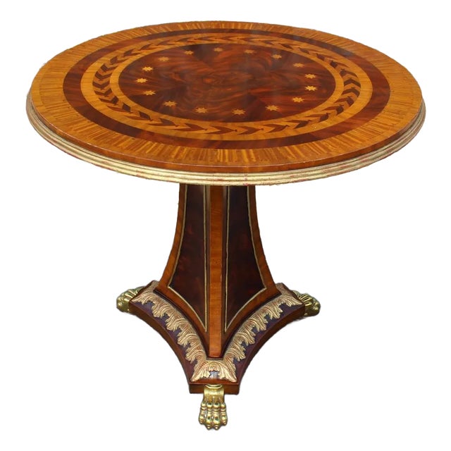 1980s Maitland-Smith Inlaid Wood Table With Gilt Brass Paw Feet For Sale