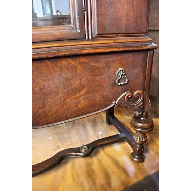 1800s 19th C Hyman Walnut China Cabinet Breakfront Cupboard