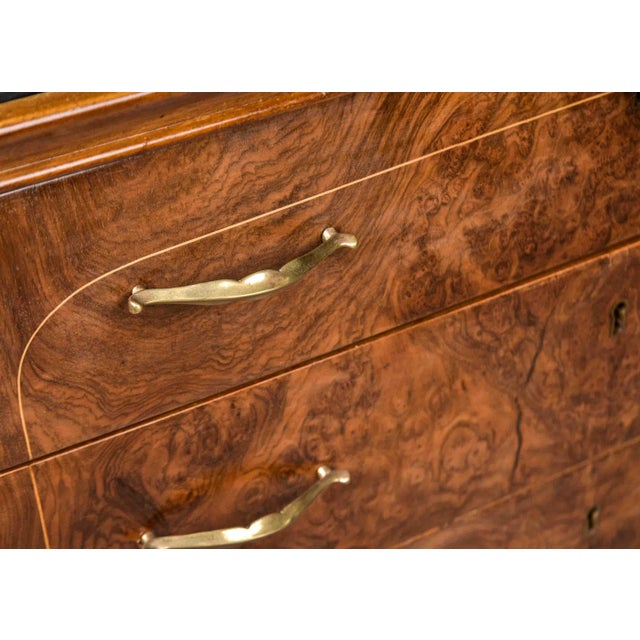 Italian Mid-Century Burl Walnut Four-Drawer Chest With Black Glass Top For Sale - Image 9 of 12