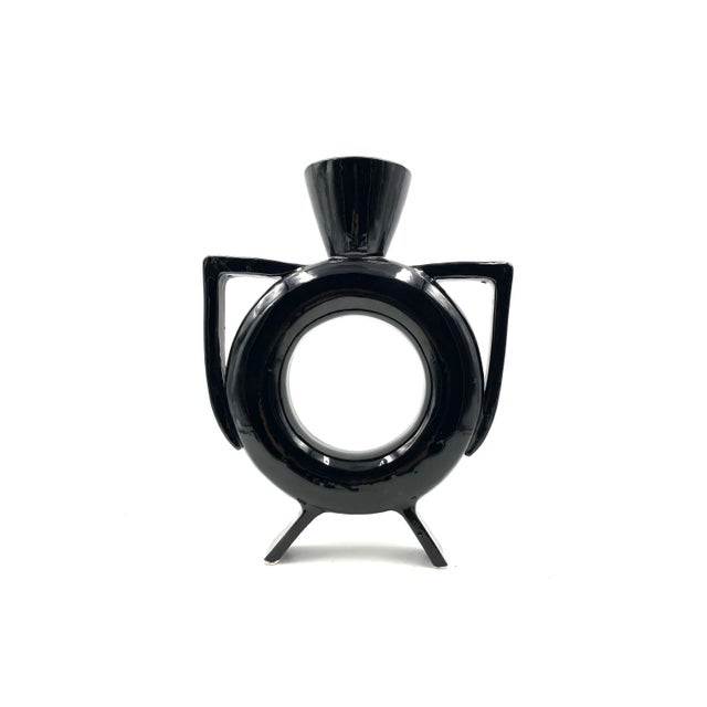 Black Organic Modern Black Ceramic Vase, Italy 1980s For Sale - Image 8 of 12