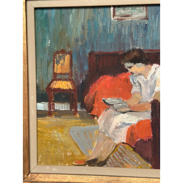 Lady Reading a Book, 1950s, Oil Painting on Canvas, Framed For Sale - Image 12 of 14