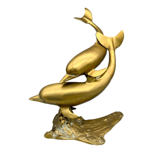 Oversized Vintage Brass Double Dolphin Figure