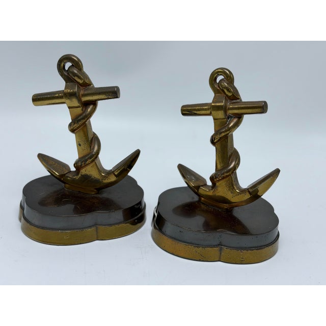 Brass Vintage Nautical Brass Anchor Bookends For Sale - Image 8 of 9