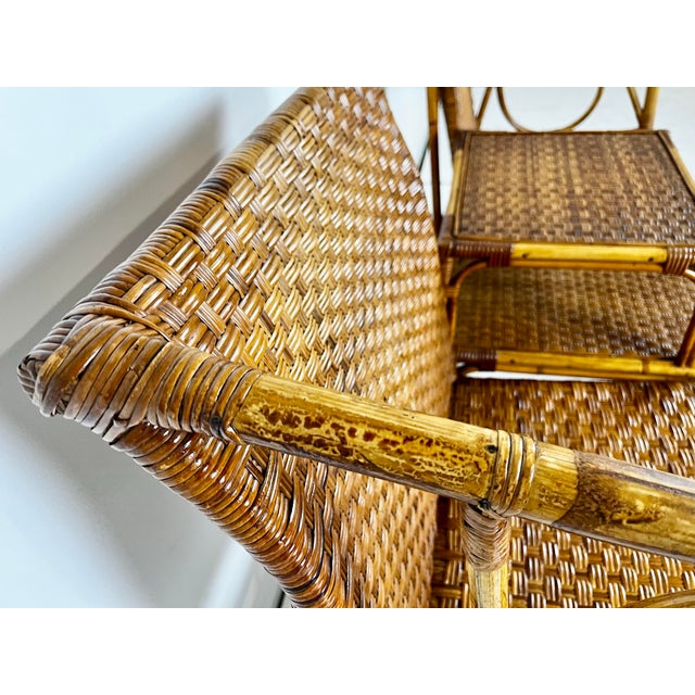 Wood Vintage Rattan Caning Sectional Chairs and Side Table- 3 Piece Set For Sale - Image 7 of 11