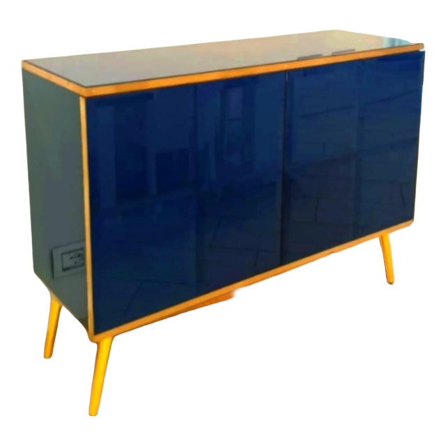 Sideboard in Sapphire Blue Glass and Brass from Justfurnituress SRL For Sale