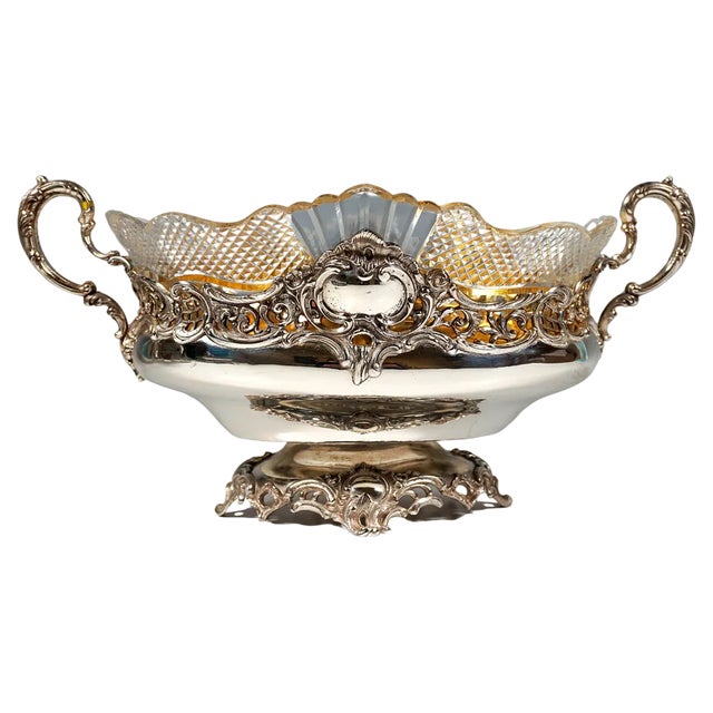 Silver Jardiniere with Cut Glass Insert from Wilkens & Sons., Germany, 1894 For Sale