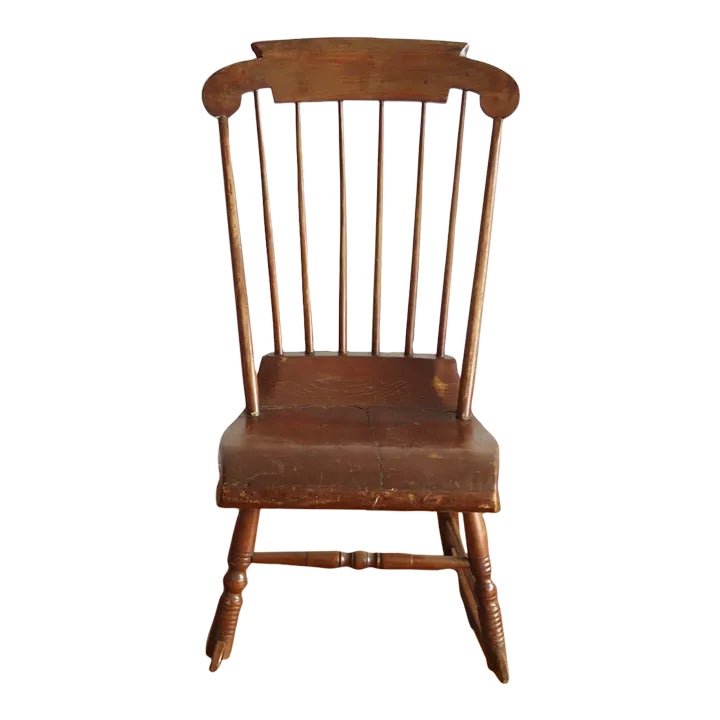 Antique Primitive Rocking Chair W Comb Back | Chairish