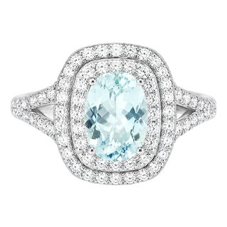 14K White Gold Diamond Aquamarine Band Ring Estate For Sale