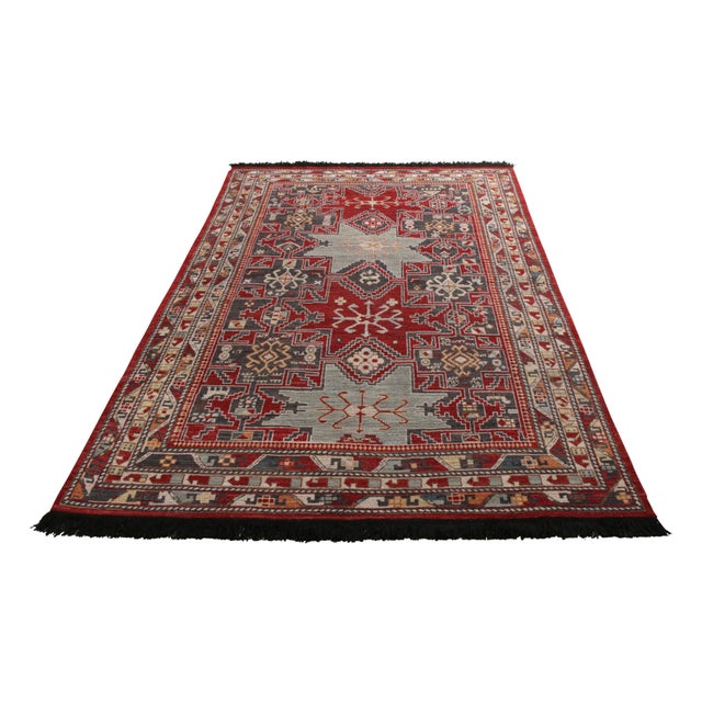 2010s Rug & Kilim’s Classic Style Rug in Red and Blue Geometric Pattern For Sale - Image 5 of 6