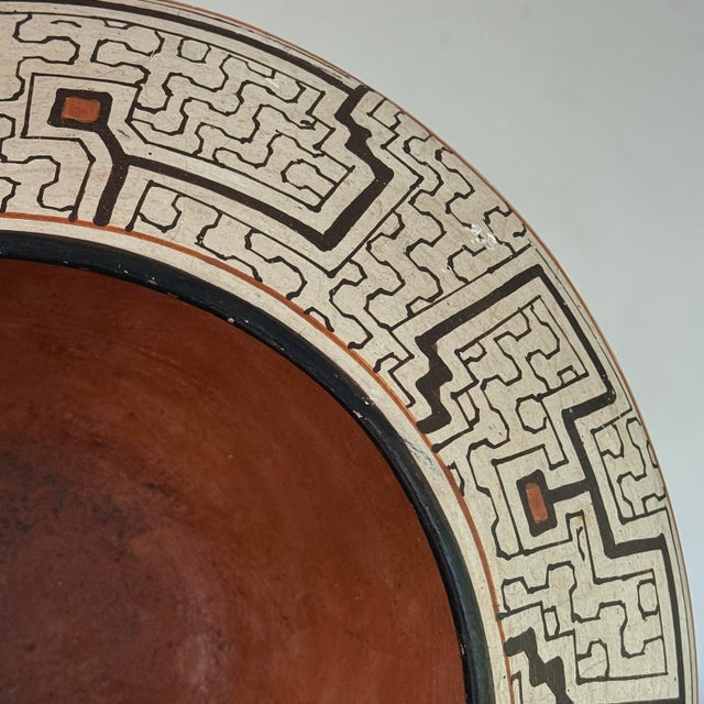 Monumental Shipibo Folk Art Polychrome Geometric Wood-Fired Vessel For Sale - Image 11 of 12
