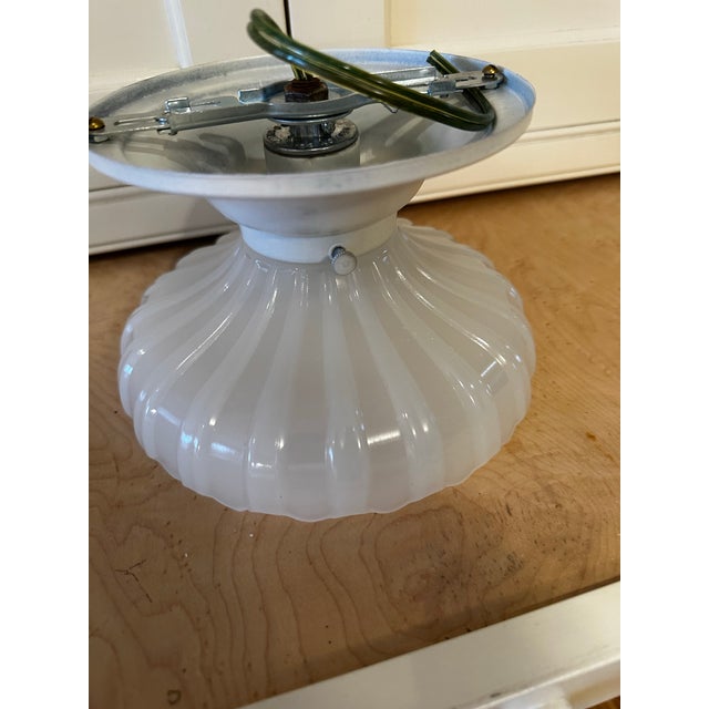American Vintage Clam Broth Shade With Vintage Flushmount Fixture For Sale - Image 3 of 5