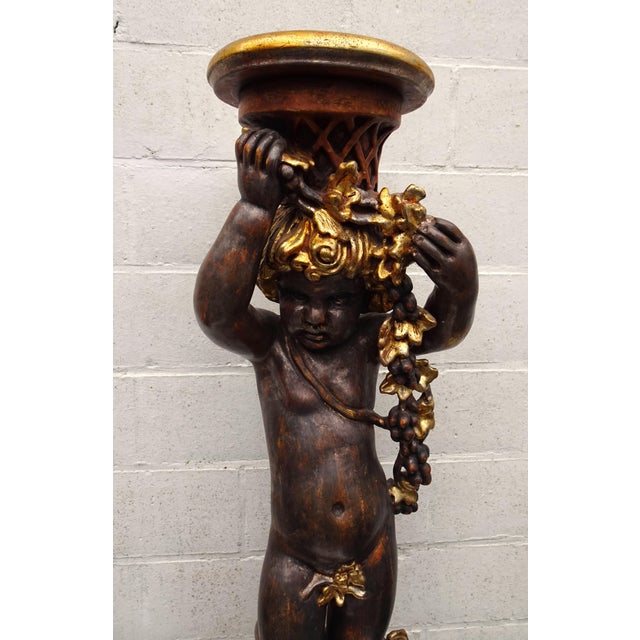 Italian Gilded and Carved Wooden Cherub Pedestal Plant Stand, 1970s For Sale - Image 18 of 18