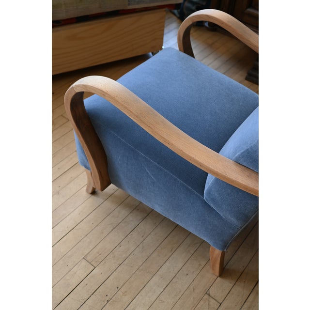 Blue Jindrich Halabala H237 Armchairs in Pierre Frey Mohair For Sale - Image 8 of 14