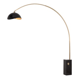 Iconic 95" Arc Floor Lamp - Weathered Brass, Black Marble Base, Mid-Century Modern For Sale