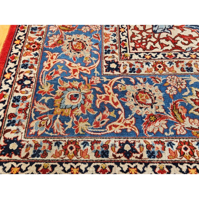 Vintage Persian Isfahan Rug, Hand-Knotted Wool, Floral Pattern, Red & Blue, 9x12 For Sale - Image 15 of 16