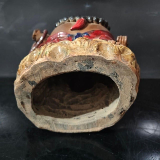 Asian Vintage Shiwan Ware Laughing Buddha Statue | Handmade Ceramic Maitreya Figurine | 9.4" Tall For Sale - Image 3 of 7